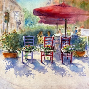 Aquarelle représentant la Toscane en Italie, oeuvre d'art originale faite main.