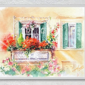 Paisagem urbana de Lucca, na Toscana, Impressão artística de uma pintura em aquarela original.
