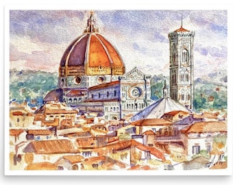 Florence Cathedral Watercolor Art Print: Tuscany Architecture