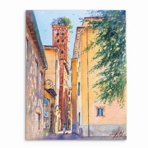 Painting Lucca in Italy,original watercolor, handmade gift for travel lovers, Urban Landscape .