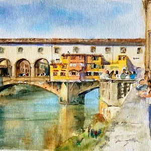 Florencia en Italia Toscana, pintura en acuarela, regalo original hecho a mano.