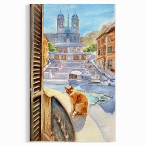 Dipinto ad acquerello originale raffigurante Roma, Piazza di Spagna, regalo per gli amanti dell'Italia.