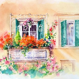 Aquarelle représentant Lucques en Italie, paysage urbain, pour les amoureux de l'Italie, cadeau pour les amateurs de voyages.