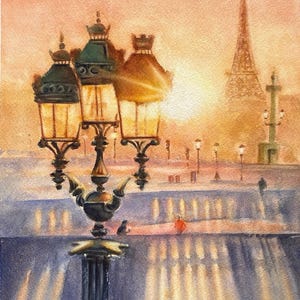Pintura de acuarela original de París Torre Eiffel Estética original Hecha a mano.