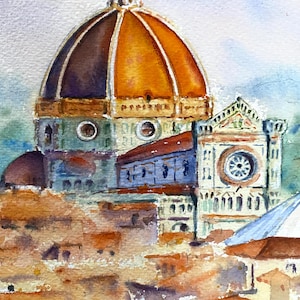 Aquarelle représentant Florence en Italie, art mural original de la Toscane, paysage urbain italien.
