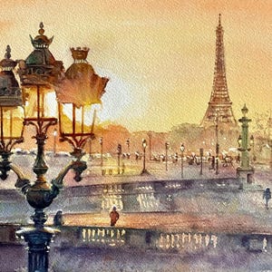 Aquarelle originale de Paris Tour Eiffel Esthétique originale Fait main.
