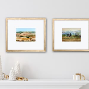Arte de parede de cipreste, pequena pintura em aquarela de campos dourados de outono, cartão postal, pintura de paisagem feita à mão, ideia de presente original, viagem
