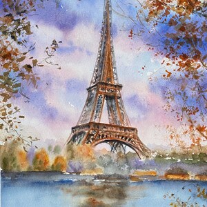 Aquarelle originale de Paris Tour Eiffel Esthétique originale Art fait main.