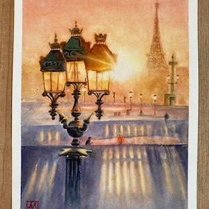 Aquarelle originale de Paris Tour Eiffel Esthétique originale Fait main.