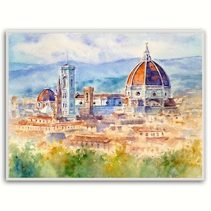 Impression de peinture originale à l'aquarelle de Toscane, cathédrale Santa Maria del Fiore à Florence.