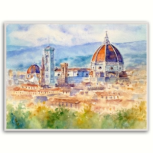 Print of Tuscany original watercolor painting, Cathedral of Santa Maria del Fiore in Florence