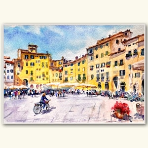 Pintura em aquarela de Lucca na Itália