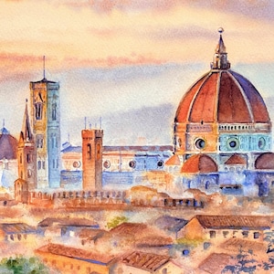 フィレンツェの絵画：オリジナル水彩画、イタリアの都市景観 - Etsy 日本