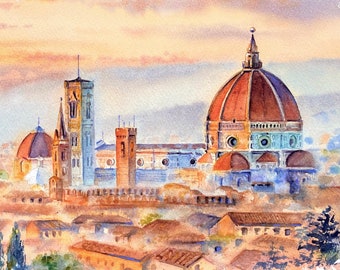 フィレンツェの絵画：オリジナル水彩画、イタリアの都市景観 - Etsy 日本