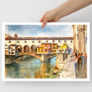 Affiche, peinture toscane, impression artistique d'une aquarelle représentant Florence en Italie.