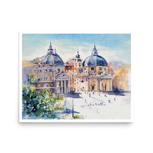 Poster, impression de ma peinture originale à l'aquarelle de Rome, cadeau à un amoureux de l'Italie, Piazza del Popolo
