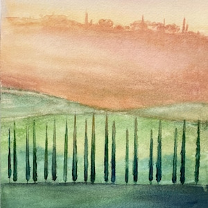 Aquarelle originale de Toscane, Italie, art mural fait main pour les amoureux de la nature.