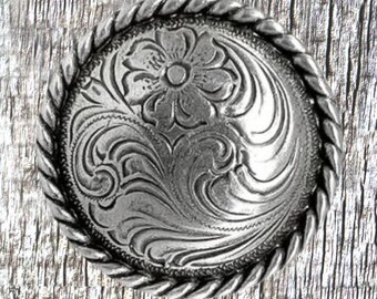 Floral Engraved 1-1/4 Inch Rope Trim Concho Sterling Finish
