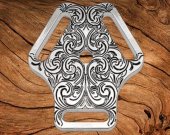 Decorative Antiqued Nickel & Black Engraved Breast Collar Center Plate