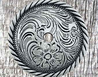 Roseta floral con borde de cuerda, Concho de níquel antiguo de 2-1/4 pulg.