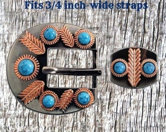 Turquoise Feather 3/4 Inch Buckle & Keeper Set CON300-H