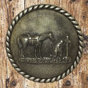 Western Cowboy At The Cross Cabinet Hardware Knob Drawer Pull Antique Brass