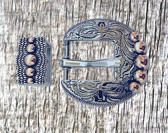 Five Berry Nickel Copped Finish 3/4 Inch Headstall Buckle and Keeper