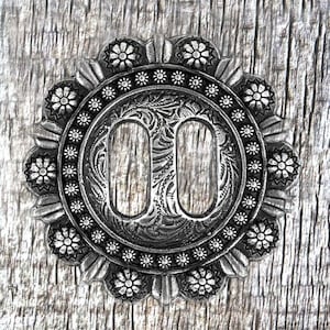Berry Engraved Western Antique Silver 1-1/2 Inch Slotted Concho