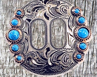 Five Berry Nickel Copped Finish 1-1/2 Inch Turquoise Slotted Concho