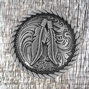 Feather Round Rope-Edged Antique Nickel 1-1/2 Inch Concho