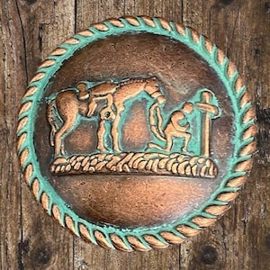 Western Cowboy At The Cross Cabinet Knob Copper Patina Finish