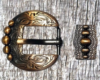 Five Berry Antique Copped Finish 3/4 Inch Headstall Buckle and Keeper