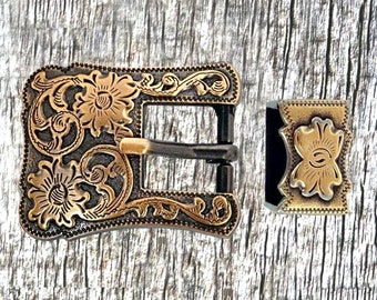 Santa Fe Hardware 3/4 Inch Headstall Buckle Set Antique Copper Finish