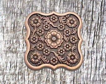 Blooming Floral 1 Inch Antique Copper Plated Concho
