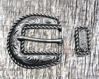Boucle De Ceinture Hansen Western 3 Pièces - 5/8" - Superposition Argent - Neuf
