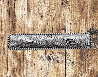 Western Engraved Floral Old Silver Drawer Pull