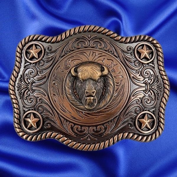 Western Style, Star Trophy Belt Buckle with Buffalo Head Concho
