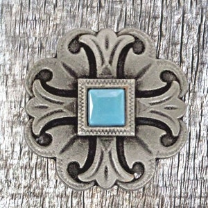 Los Alamos 1-1/4 Inch Antique Nickel Turquoise Concho
