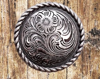 Western Engraved Floral Old Silver Cabinet Knob