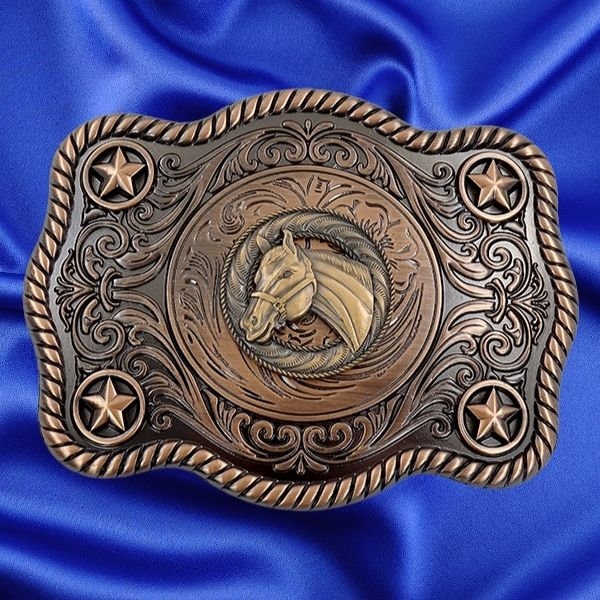 Estilo occidental, cabeza de caballo con hebilla de cinturón de trofeo de estrella
