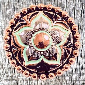 San Antone Flower 1-1/2 Inch Copper Finish With Turquoise Concho