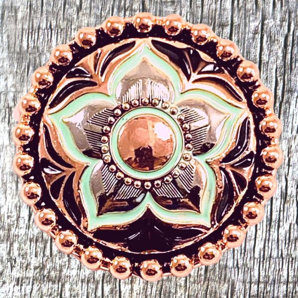 San Antone Flower 1-1/4 Inch Copper Finish With Turquoise Concho