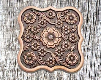Blooming Floral 1-1/4 Inch Antique Copper Plated Concho