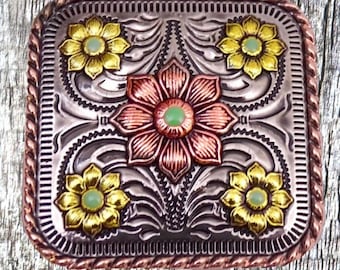 Cuadrado con Flors Concho 1-1/2-Inch