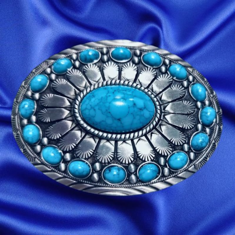 Turquoise and Hammered Gold Belt Buckle main image 1