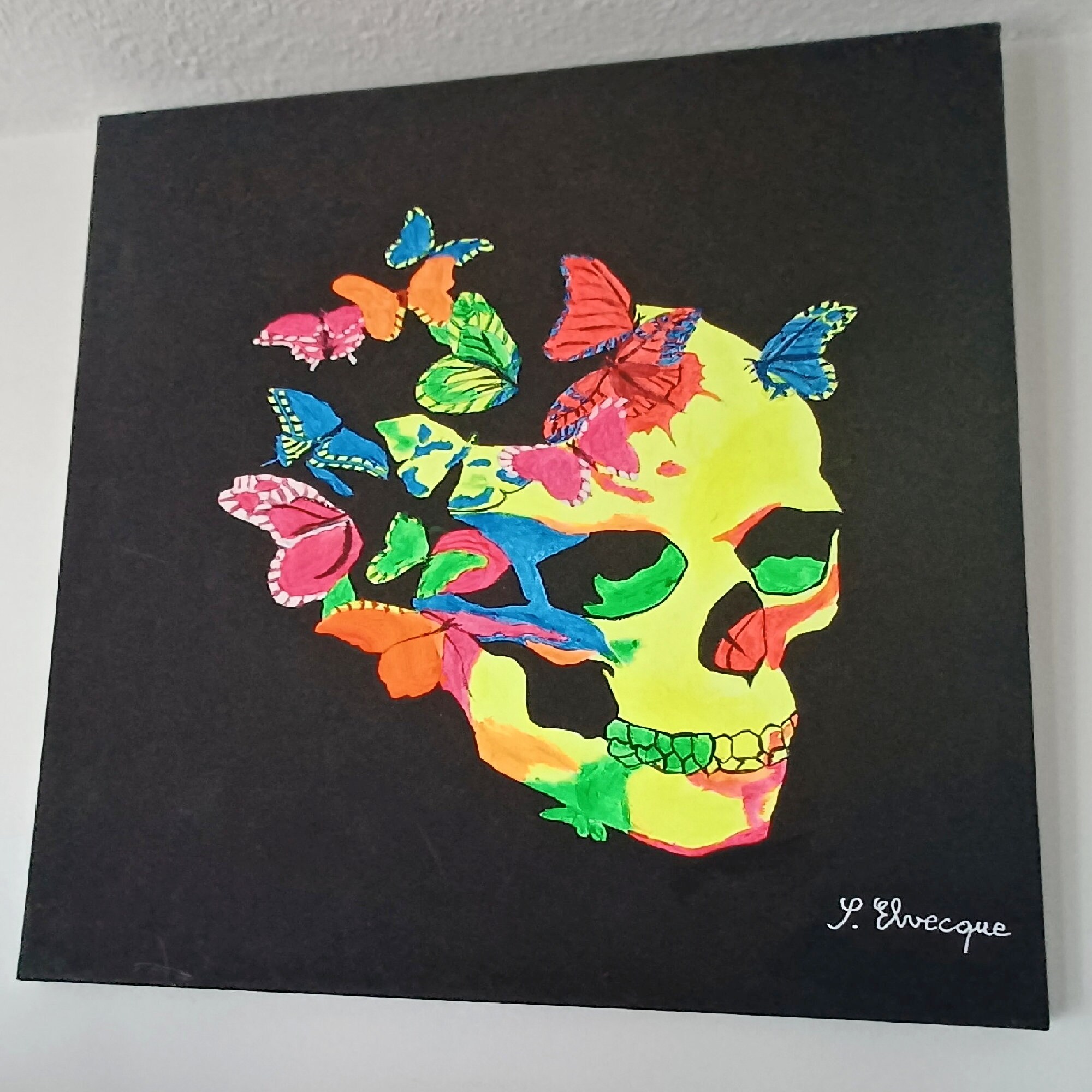 La Tête de Mort et Fleurs Tableau Peinture Acrylique