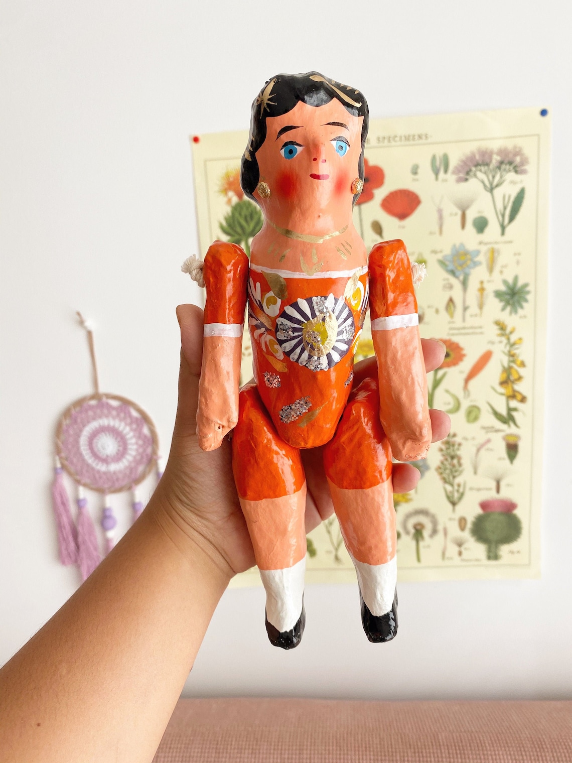 Mexican Folk doll Art Paper Mache Muñeca Handmade Day Of The Etsy