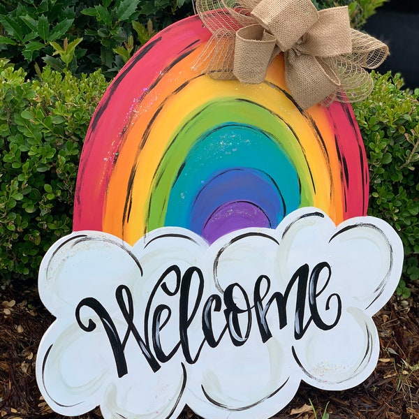 Rainbow-  Spring- Summer- Wooden Door Hanger