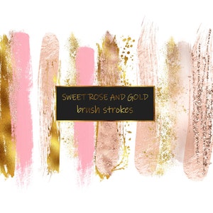 Gold brush strokes - Blush pink strokes with glitter - Gold paint strokes png for commercial and personal use - Instant download