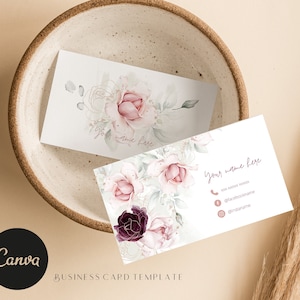 Visitekaartjes Canva sjabloon, Visitekaartje, Rose Gold Feminist Floral Visitekaartje Template Design, Affirmatie kaart, Op maat gemaakte kaart